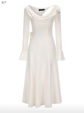 NEW WITH TAGS Elegant White Cowl Neck Long-Sleeve Dress